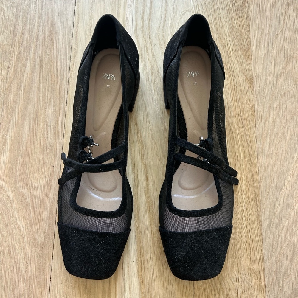 Zara Black Block Heel Mary Jane Shoes